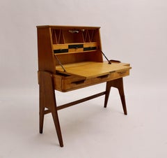 Mid-Century Modern Vintage Walnut Ash Desk Bureau Secretary, 1950s, Italy