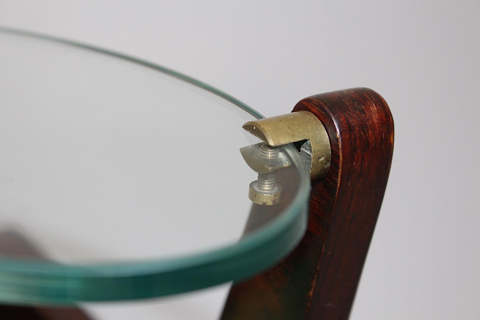 Mid Century Modern Vintage Walnut Green Glass Nightstands Pair Duo Italy 1940s For Sale 4