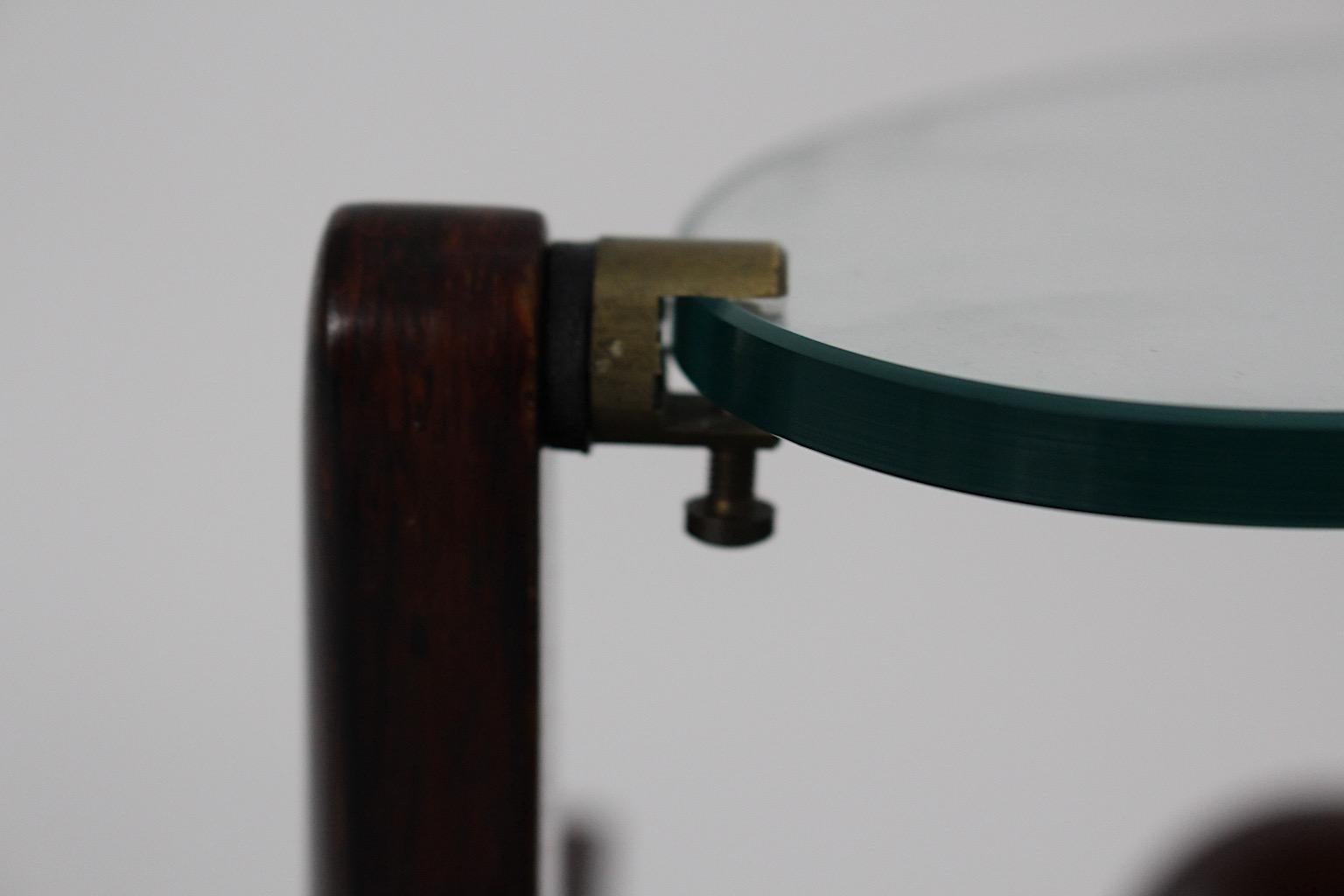 Mid Century Modern Vintage Walnut Green Glass Nightstands Pair Duo Italy 1940s For Sale 3