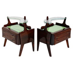 Paire de tables de chevet en noyer vertes Duo Italie 1940s Mid Century Modern Vintage
