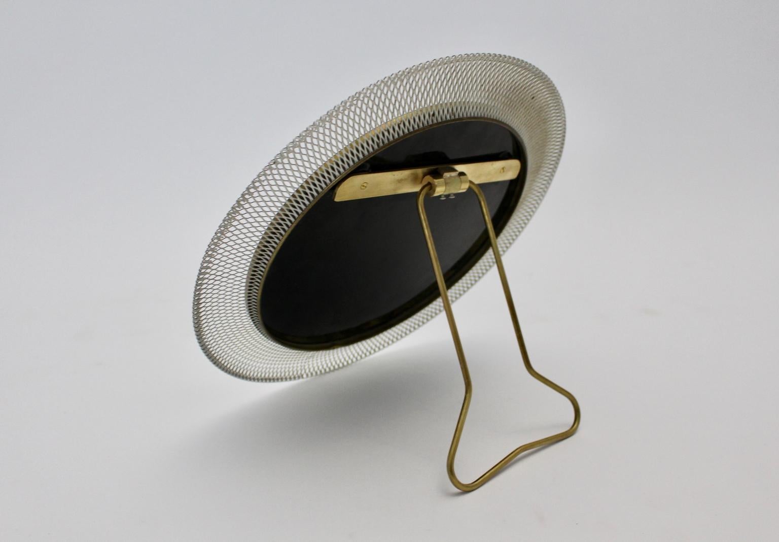 Mid-20th Century Mid-Century Modern Vintage White Brass Table Mirror, circa 1950, Germany For Sale
