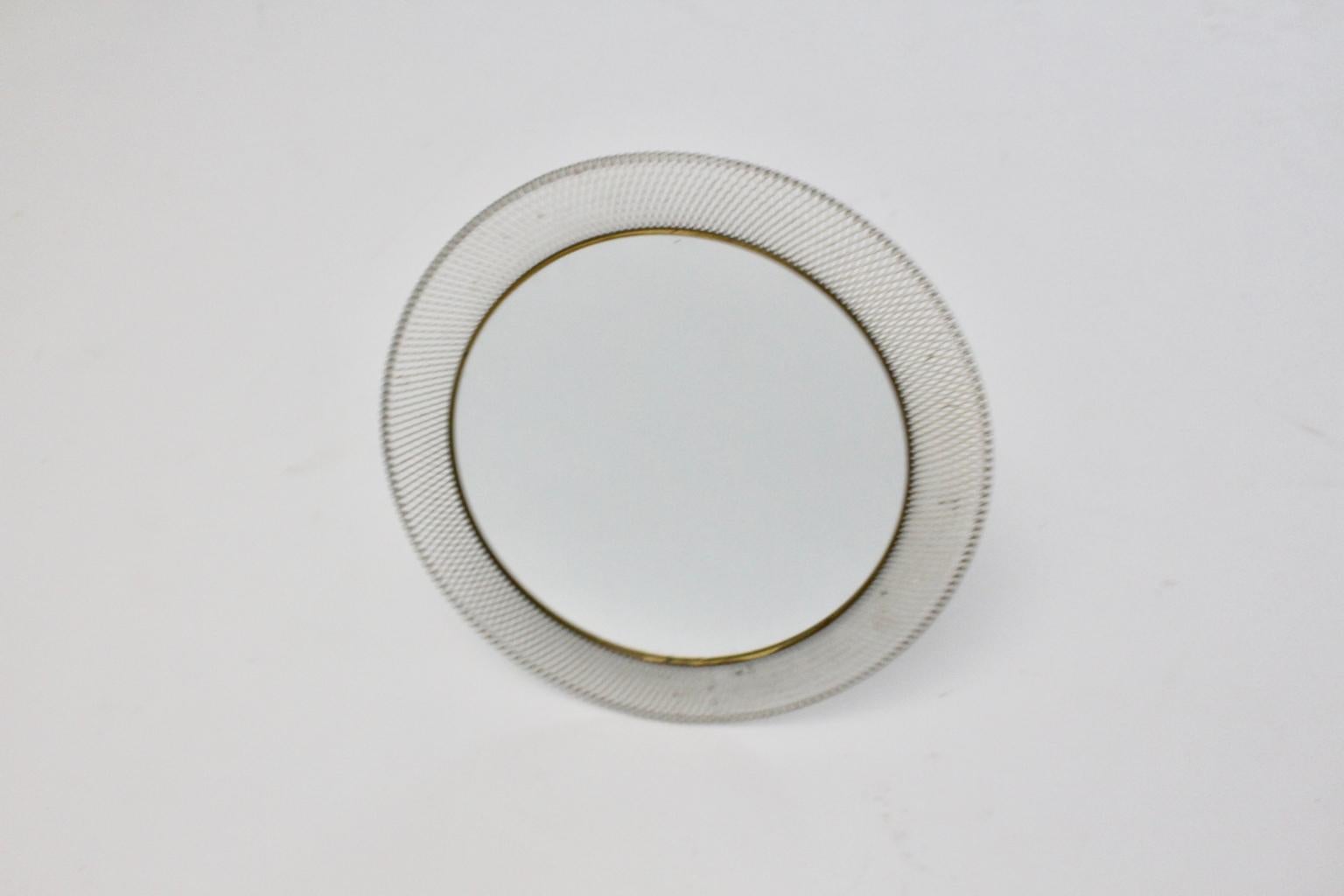 Mid-Century Modern Vintage White Brass Table Mirror, circa 1950, Germany For Sale 1
