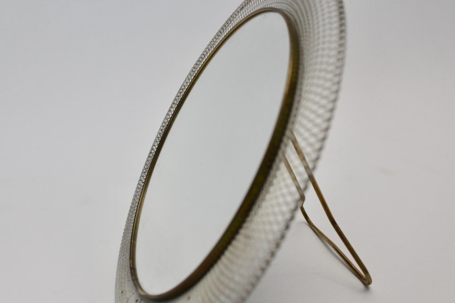 Miroir de table vintage en laiton blanc, circa 1950, Allemagne, Mid-Century Modern en vente 2