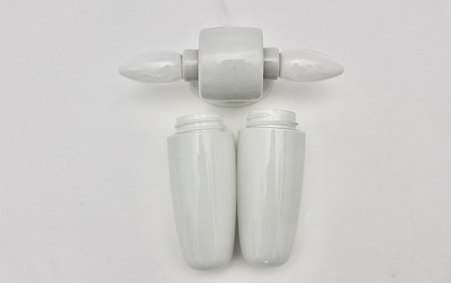 Mid-Century Modern Vintage White Ceramic Glass Sconce Wilhelm Wagenfeld 1950s For Sale 2