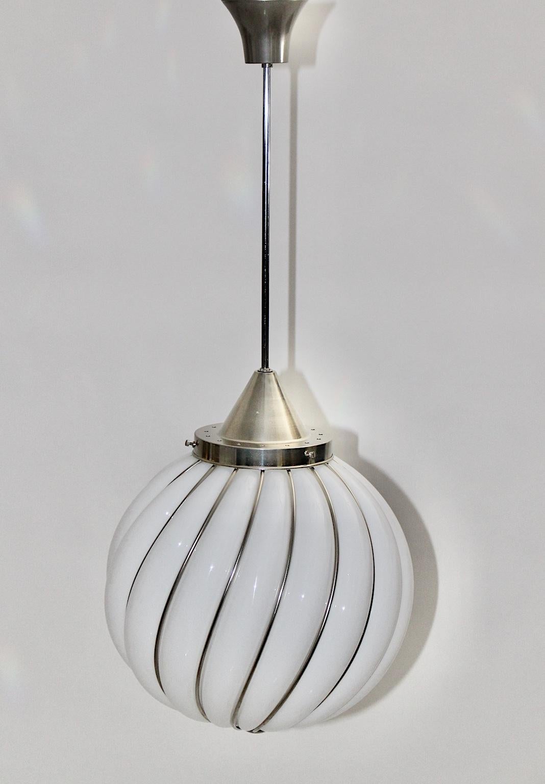 20th Century Mid-Century Modern Vintage White Glass Pendant Adolf Loos Veart Italy 1960s For Sale