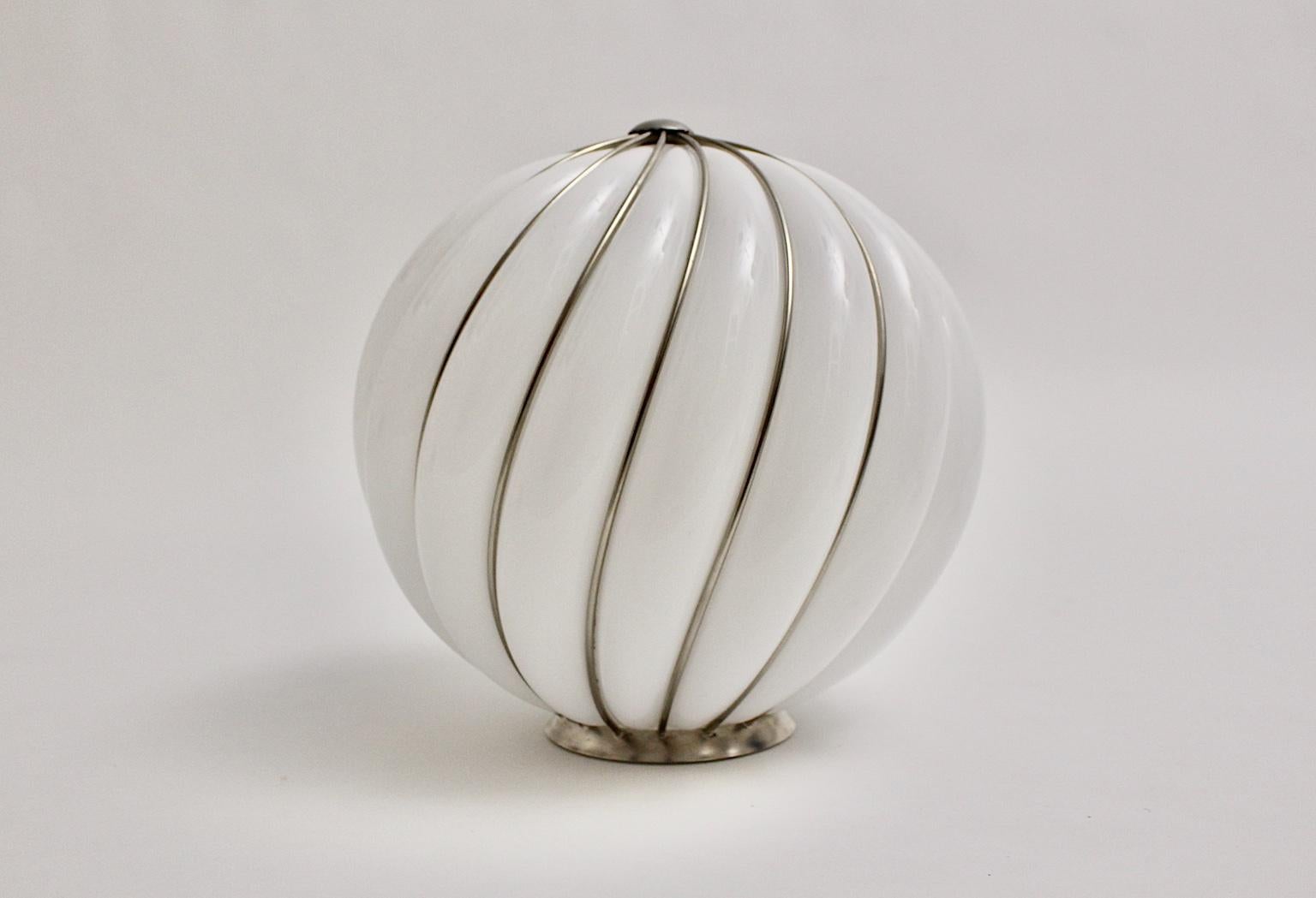 Blown Glass Mid-Century Modern Vintage White Glass Pendant Adolf Loos Veart Italy 1960s For Sale