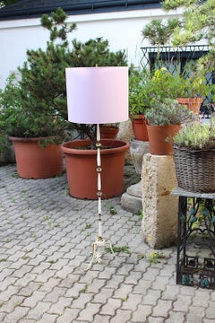 Mid Century Modern Vintage White Gold Brass Glass Lavender Floor Lamp 1950 Italy