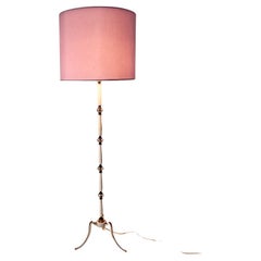 Mid Century Modern Vintage White Gold Brass Glass Lavender Floor Lamp 1950 Italy