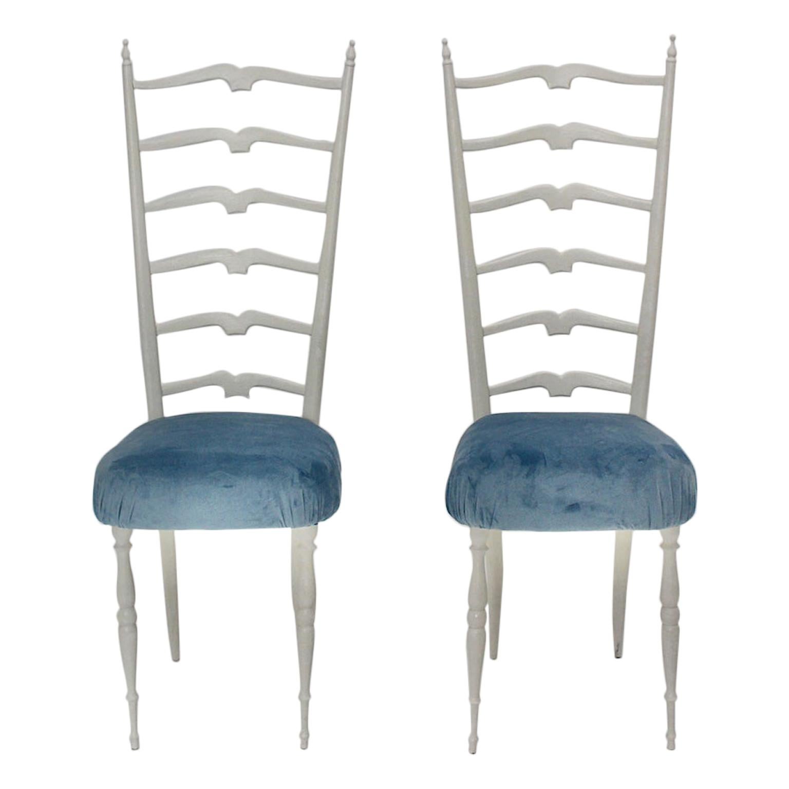 Mid-Century Modern Vintage White High Back Chairs Style Gio Ponti, 1950s, Italy