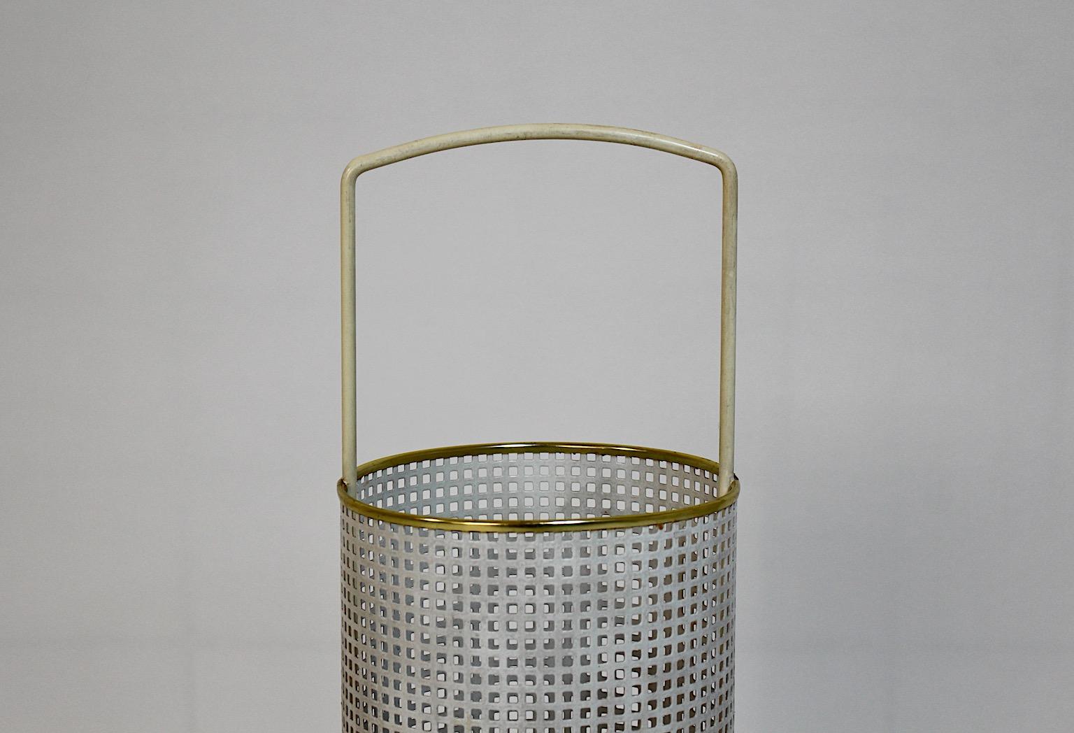 Mid-Century Modern Vintage White Metal Brass Umbrella Stand, 1960s, Germany For Sale 7