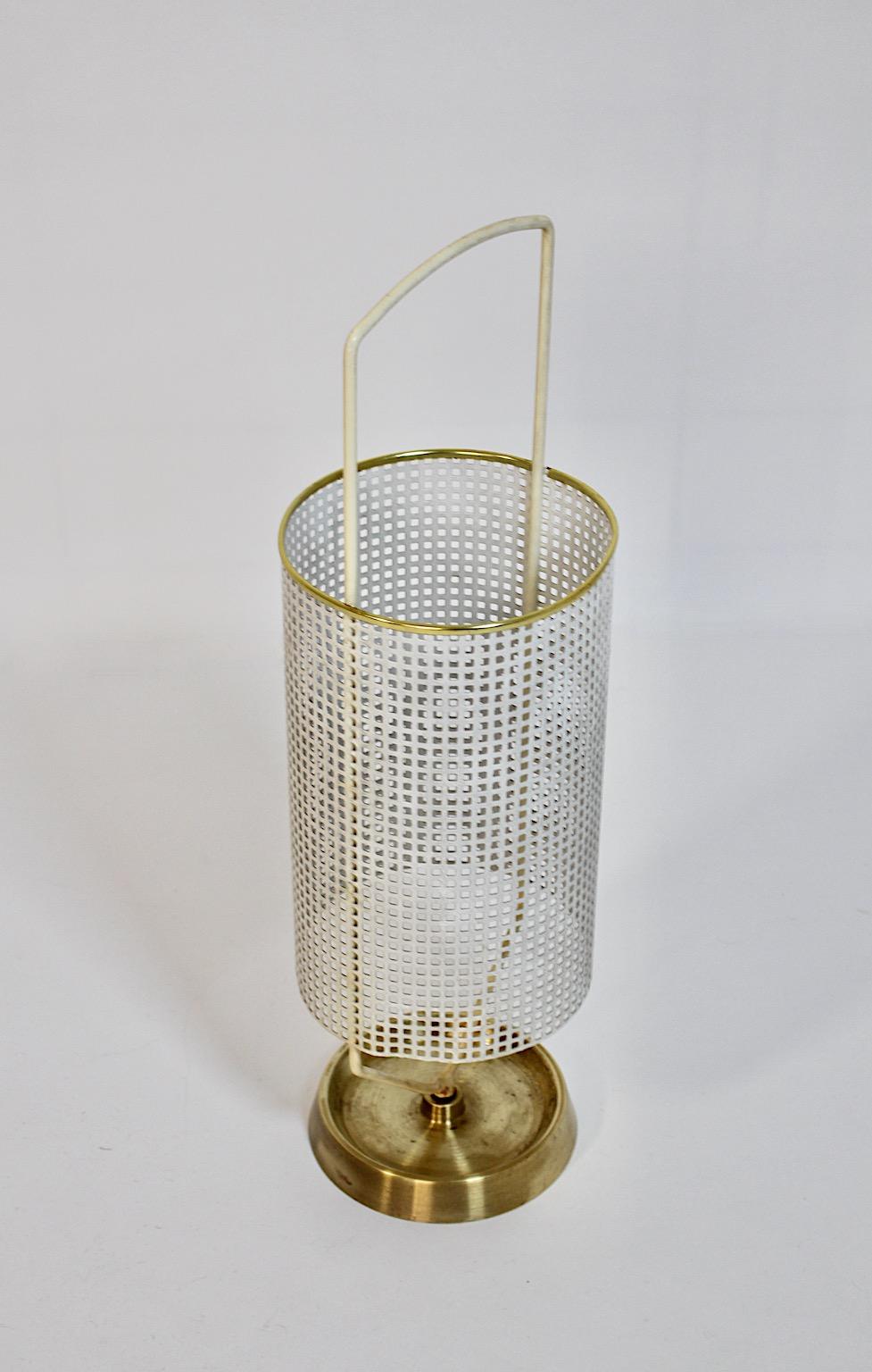 Mid-Century Modern Vintage White Metal Brass Umbrella Stand, 1960s, Germany In Good Condition For Sale In Vienna, AT