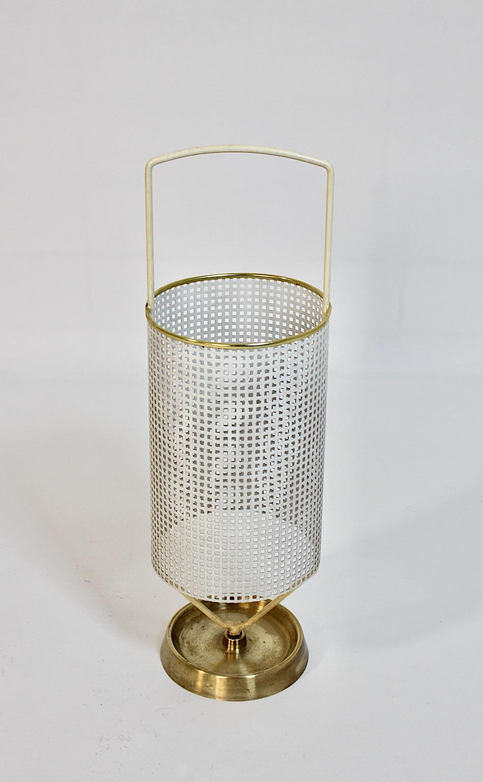 Mid-20th Century Mid-Century Modern Vintage White Metal Brass Umbrella Stand, 1960s, Germany For Sale
