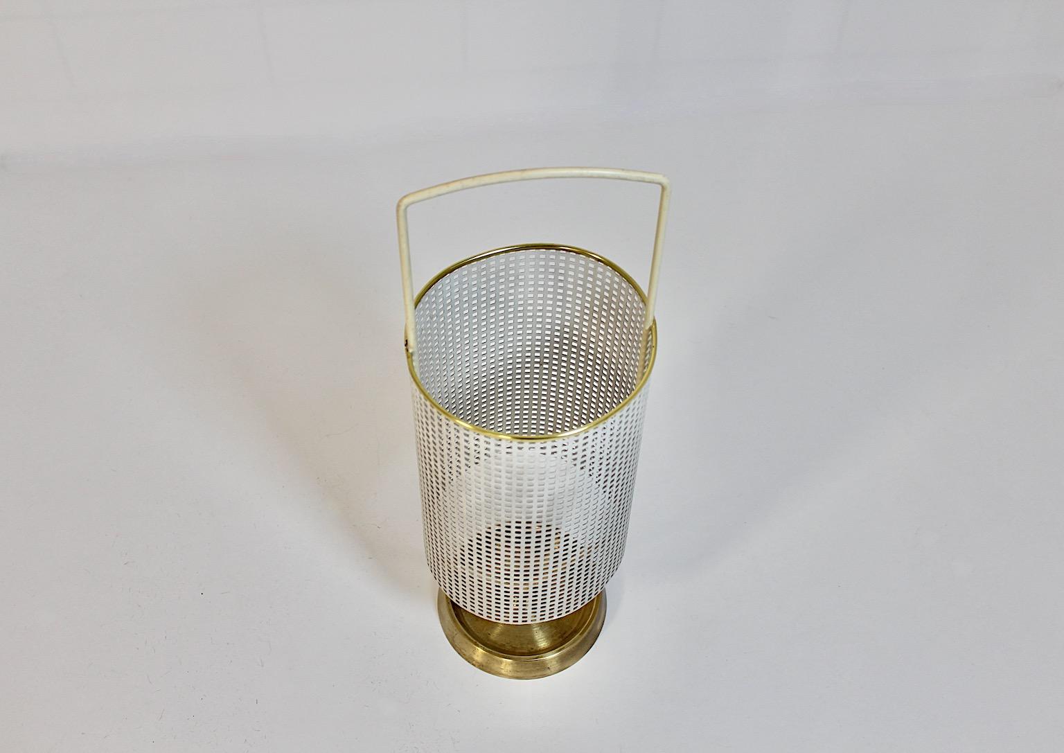 Mid-Century Modern Vintage White Metal Brass Umbrella Stand, 1960s, Germany For Sale 1