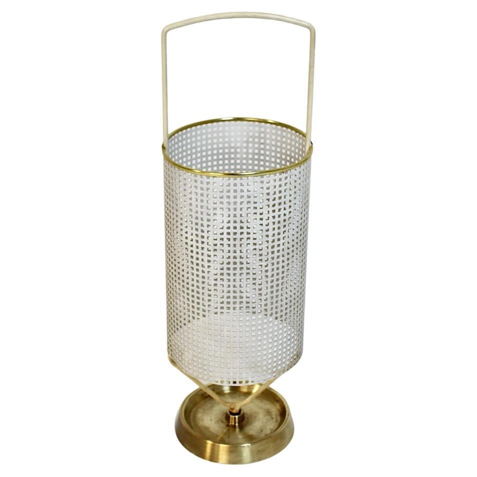 Mid-Century Modern Vintage White Metal Brass Umbrella Stand, 1960s, Germany