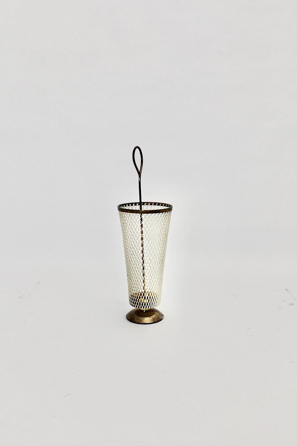 Mid-Century Modern White Metal Brass Umbrella Stand Mathieu Matégot Attributed For Sale 6