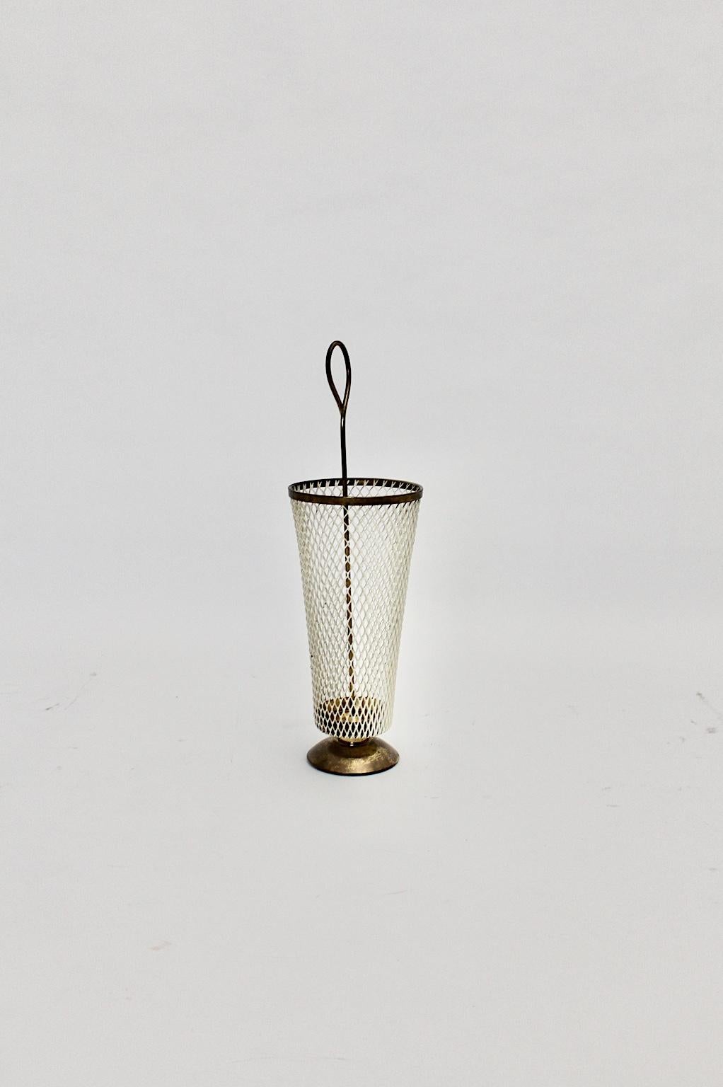 Mid-Century Modern White Metal Brass Umbrella Stand Mathieu Matégot Attributed For Sale 7