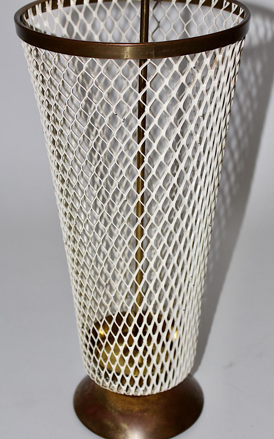 Mid-Century Modern White Metal Brass Umbrella Stand Mathieu Matégot Attributed For Sale 8