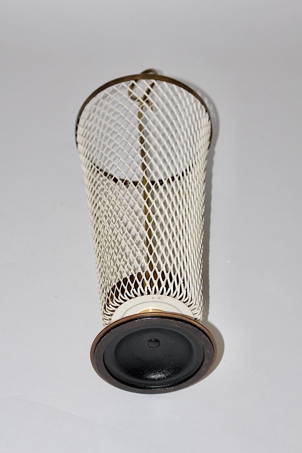 Mid-Century Modern White Metal Brass Umbrella Stand Mathieu Matégot Attributed For Sale 9