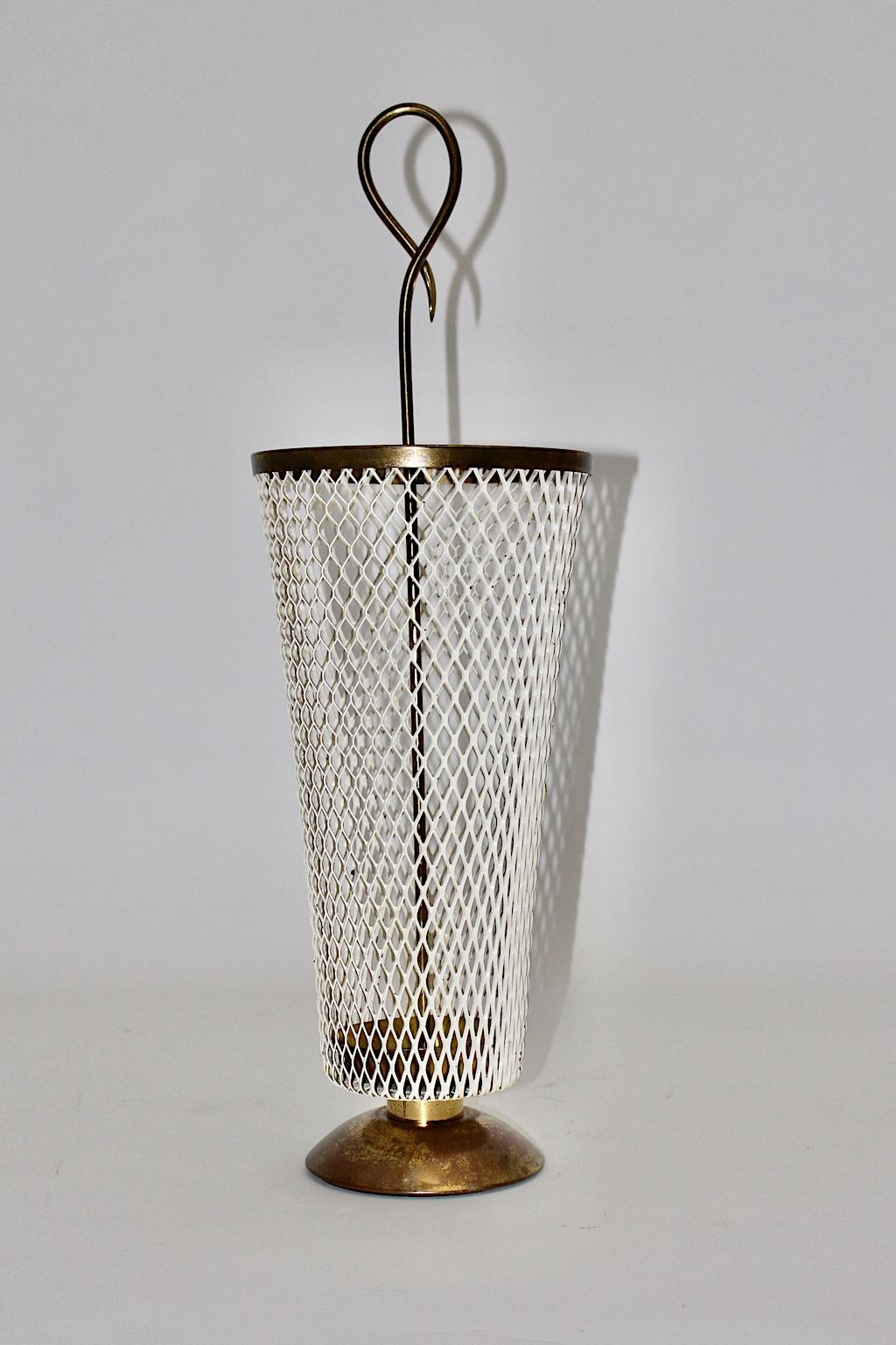 Mid-Century Modern White Metal Brass Umbrella Stand Mathieu Matégot Attributed In Good Condition For Sale In Vienna, AT