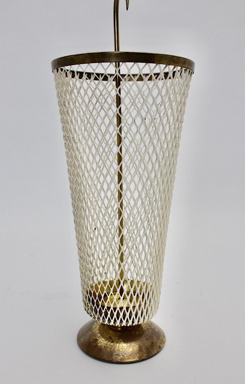 Mid-Century Modern White Metal Brass Umbrella Stand Mathieu Matégot Attributed For Sale 1