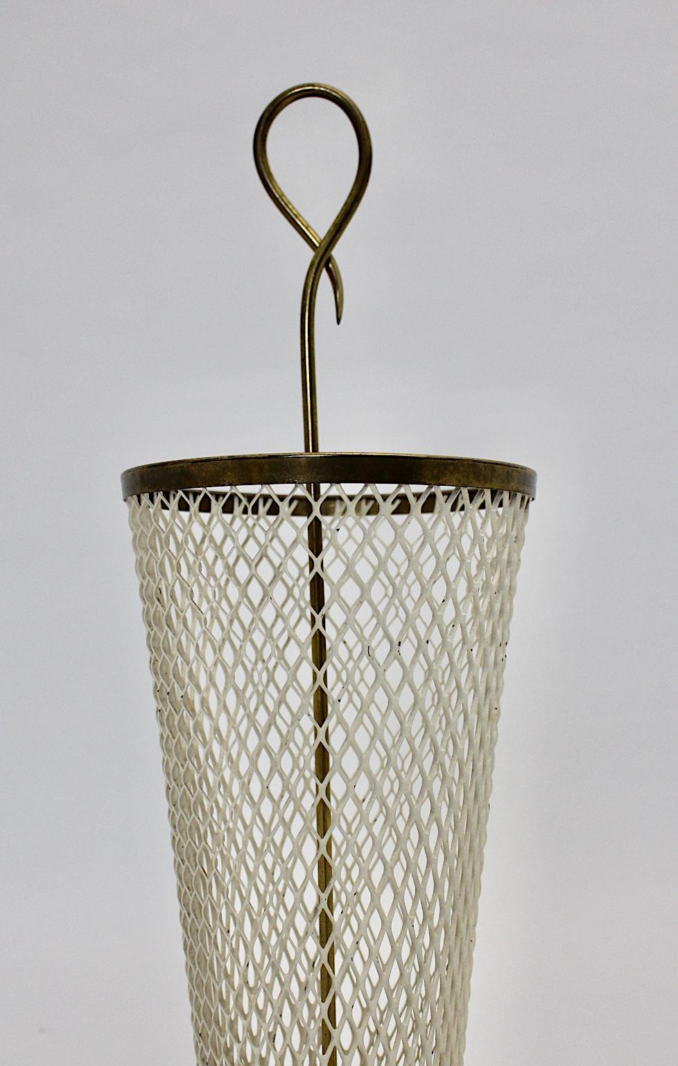 Mid-Century Modern White Metal Brass Umbrella Stand Mathieu Matégot Attributed For Sale 2