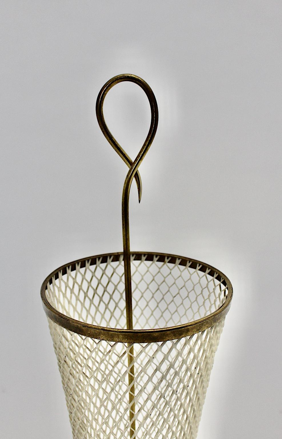 Mid-Century Modern White Metal Brass Umbrella Stand Mathieu Matégot Attributed For Sale 3