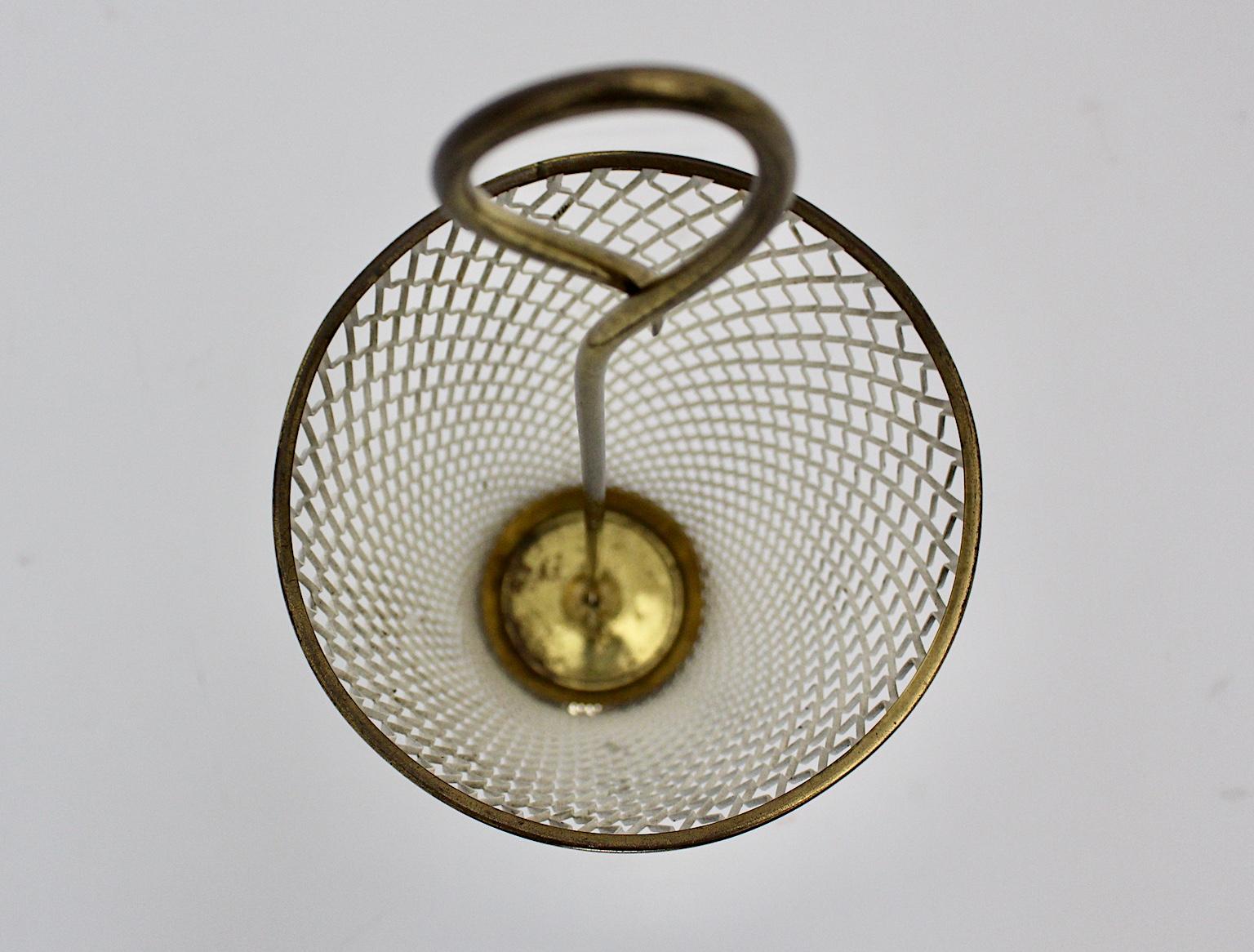 Mid-Century Modern White Metal Brass Umbrella Stand Mathieu Matégot Attributed For Sale 4