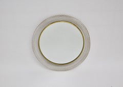 Mid Century Modern Vintage White Metal Mesh Circular Wall Mirror Germany 1960s