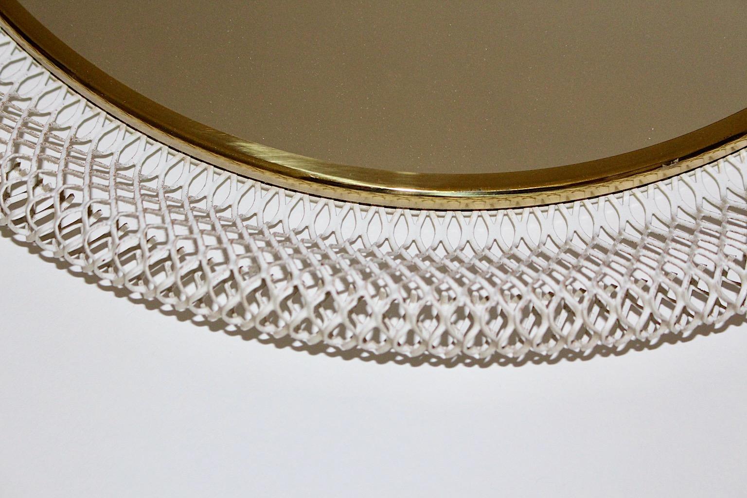 Mid Century Modern Vintage White Metal Mesh Circular Wall Mirror Germany 1960s For Sale 3