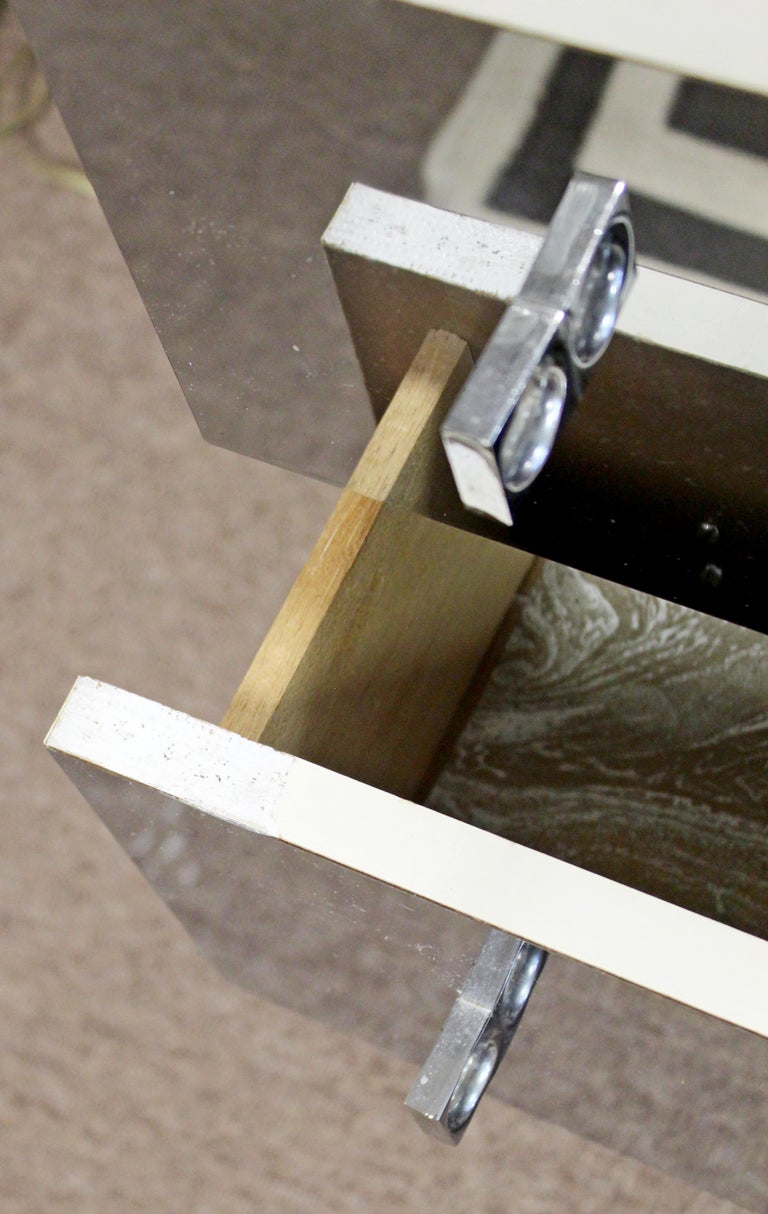 MidCentury Modern Vintage White Mirrored Chrome Wall Unit