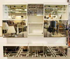 Mid-Century Modern Vintage White Mirrored Cabinets Chrome Wall Unit Ello, 1970s