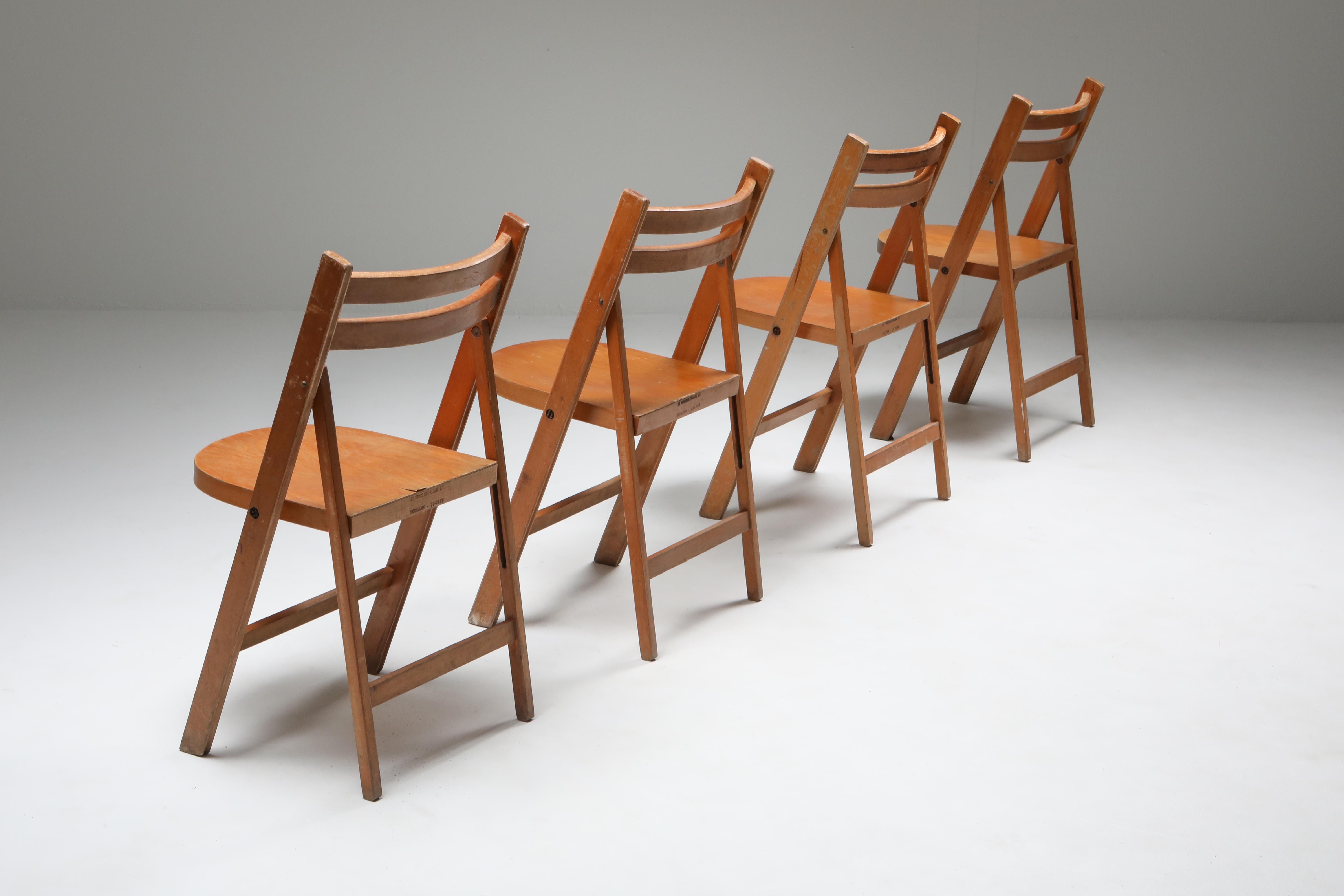 Dutch Mid-Century Modern Vintage Wooden Stackable Folding Chairs