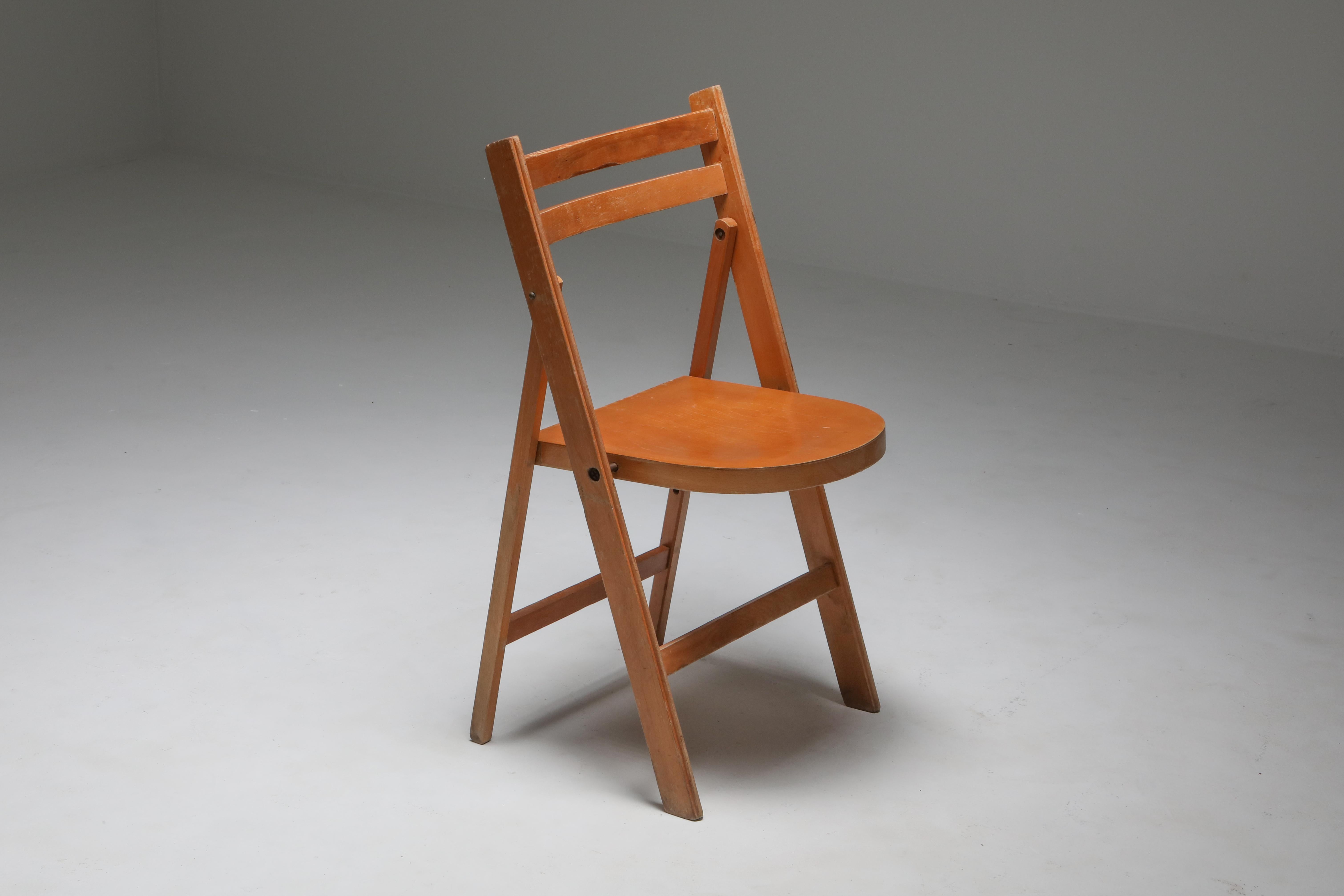 Mid-Century Modern Vintage Wooden Stackable Folding Chairs 2