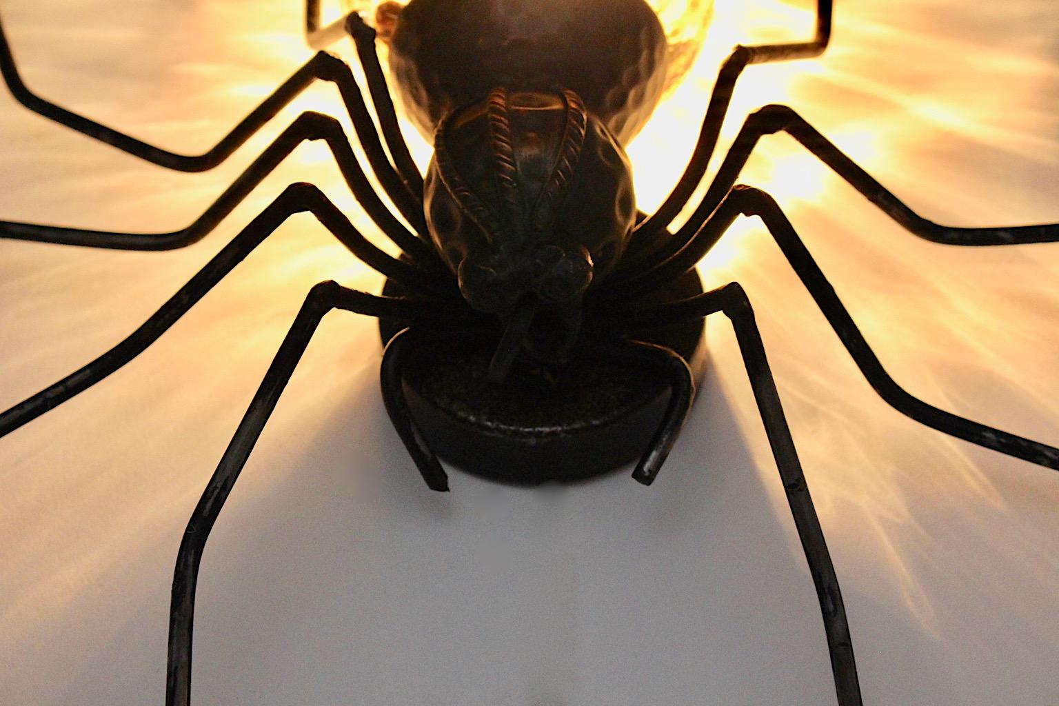 Mid-Century Modern Vintage Yellow Glass Metal Spider Fly Wall Light Sconce Italy For Sale 7