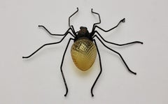Mid-Century Modern Vintage Yellow Glass Metal Spider Fly Wall Light Sconce Italy
