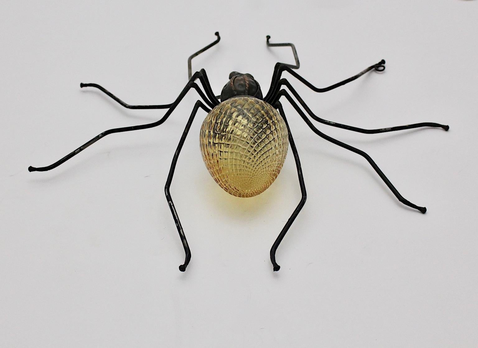 Italian Mid-Century Modern Vintage Yellow Glass Metal Spider Fly Wall Light Sconce Italy For Sale
