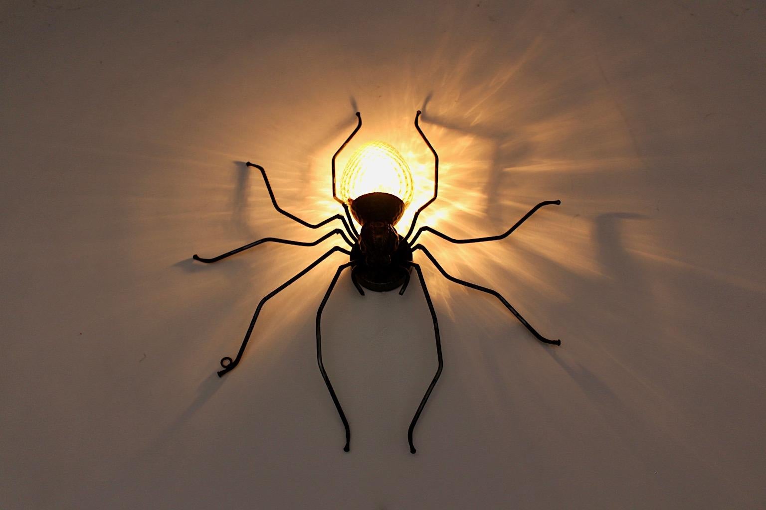 20th Century Mid-Century Modern Vintage Yellow Glass Metal Spider Fly Wall Light Sconce Italy For Sale