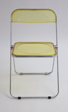 Chaise en plastique jaune vintage moderne du milieu du siècle Plia de Giancarlo Piretti:: 1969