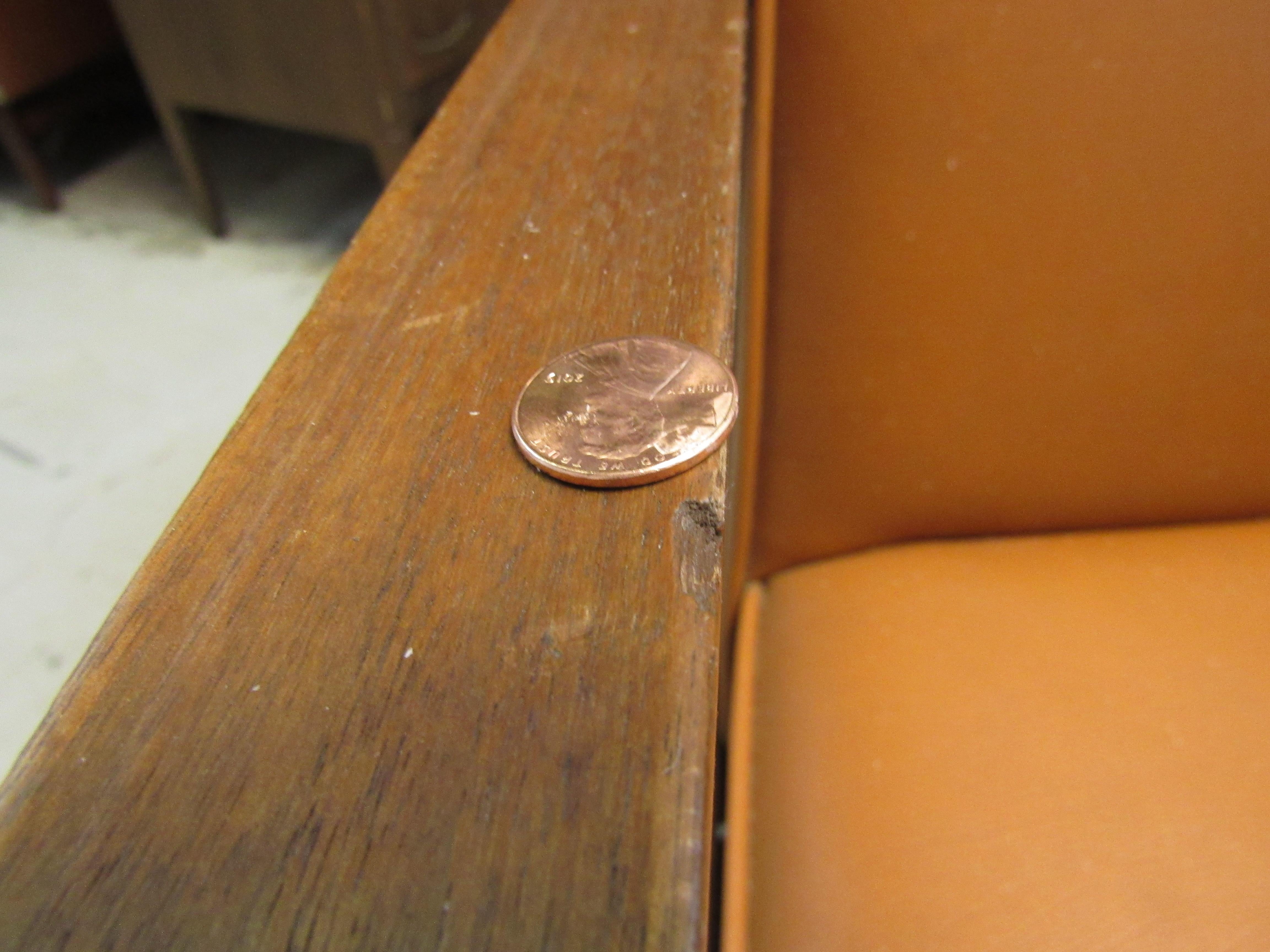 Mid-Century Modern Vinyl and Walnut Settee 8