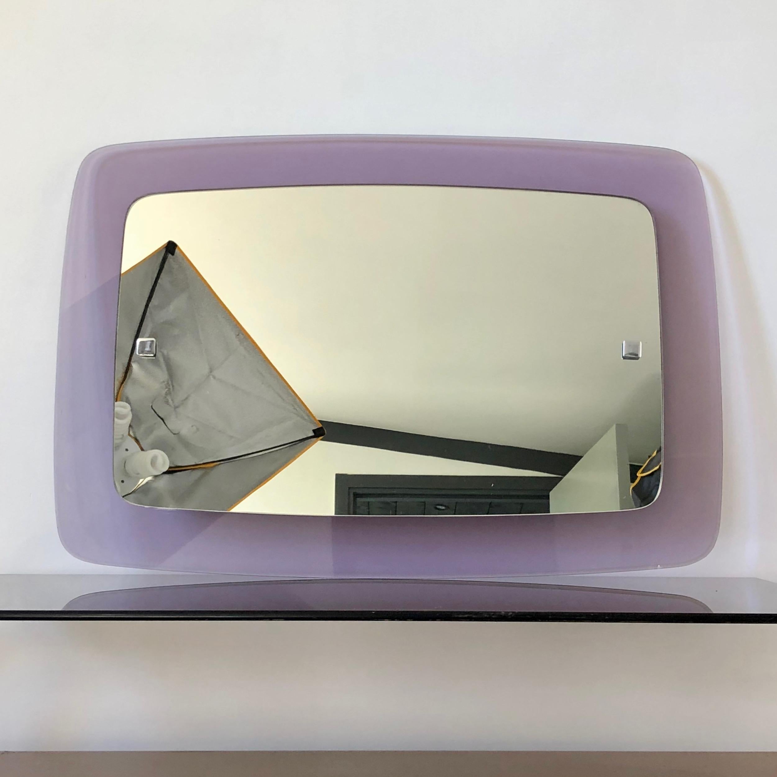 Metal Mid-Century Modern Violet Lucite Rectangular Wall Mirror, Italy, 1970s For Sale