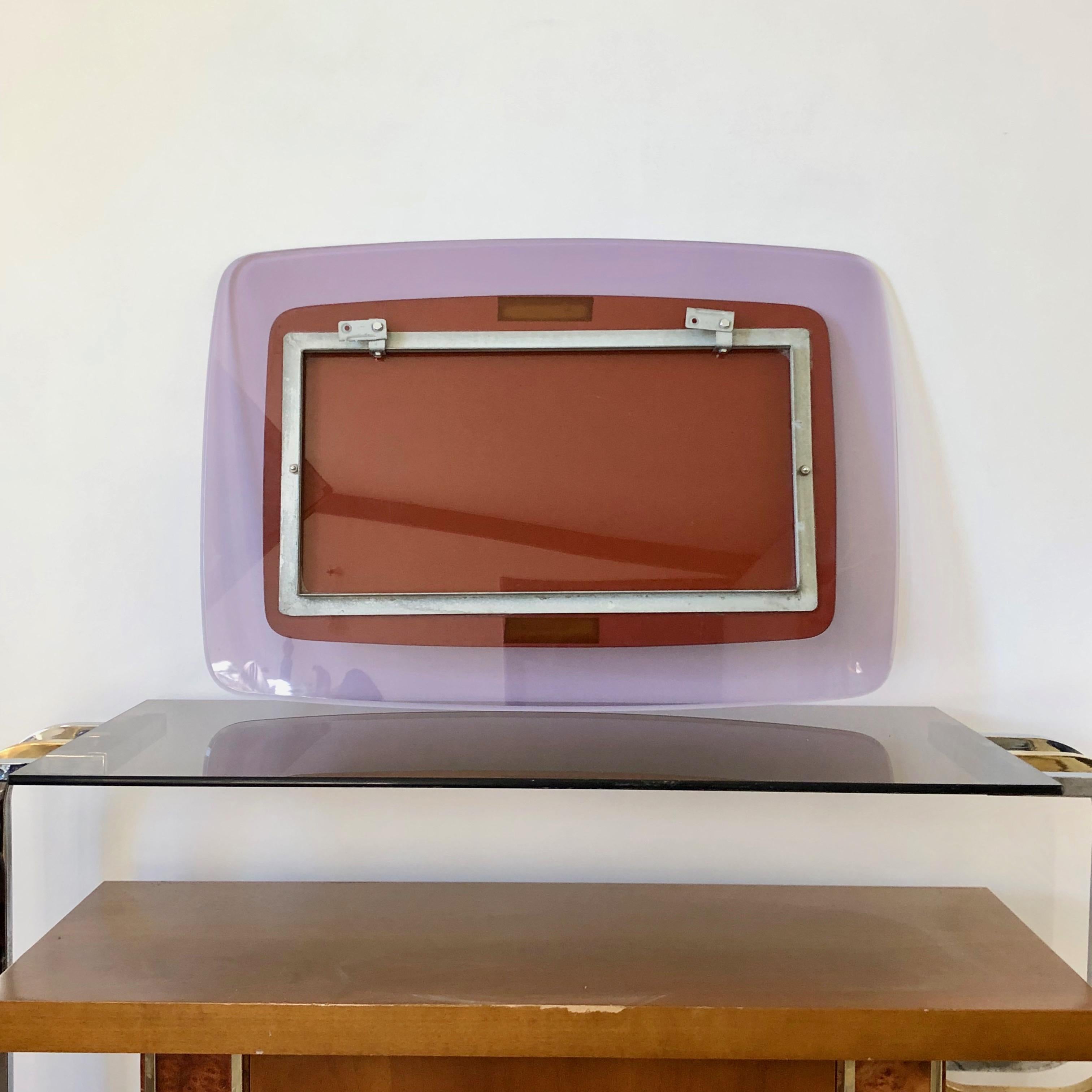 Mid-Century Modern Violet Lucite Rectangular Wall Mirror, Italy, 1970s For Sale 2