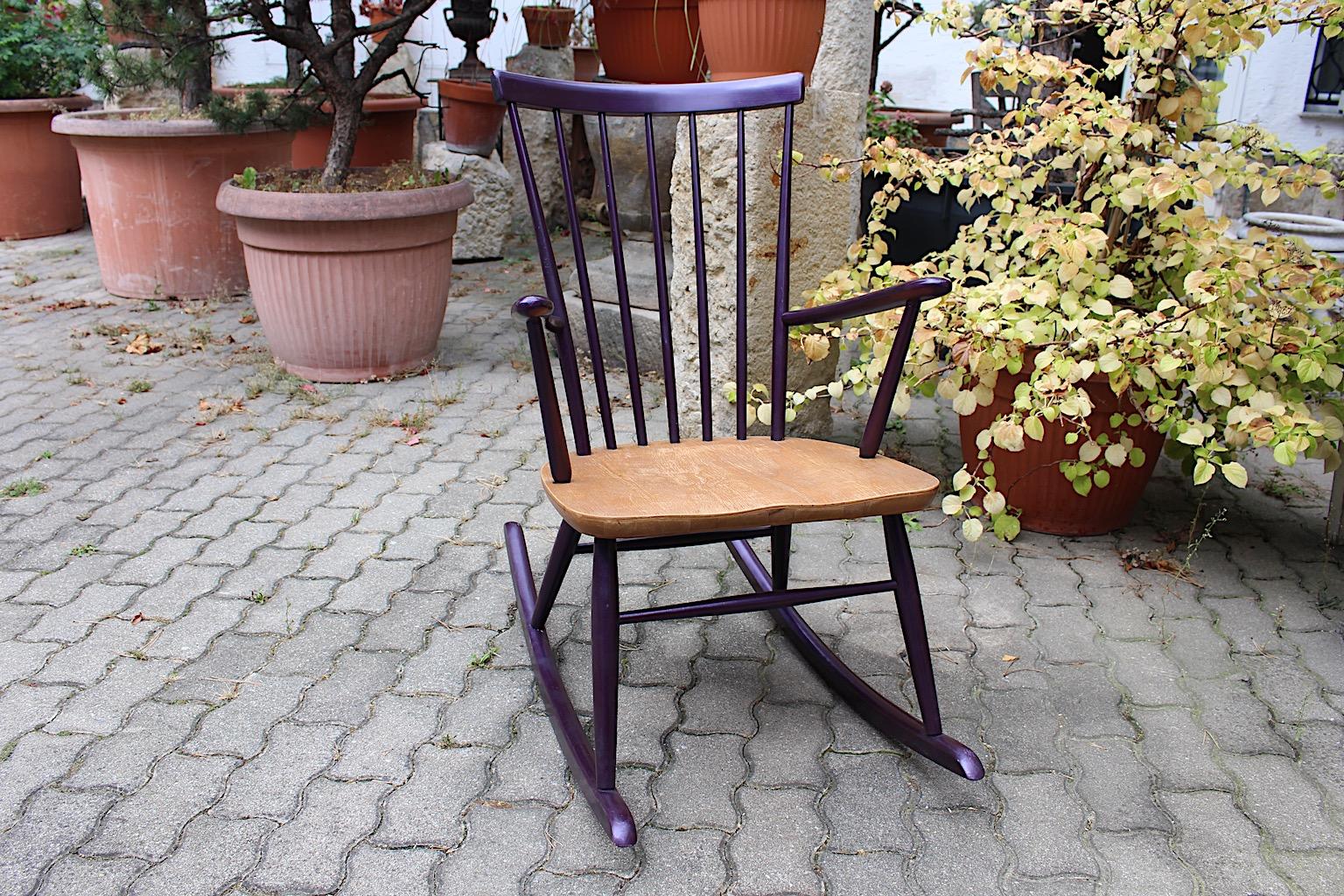 Mid Century Modern Purple Vintage Rocking Chair Roland Rainer Vienna circa 1958 For Sale 1