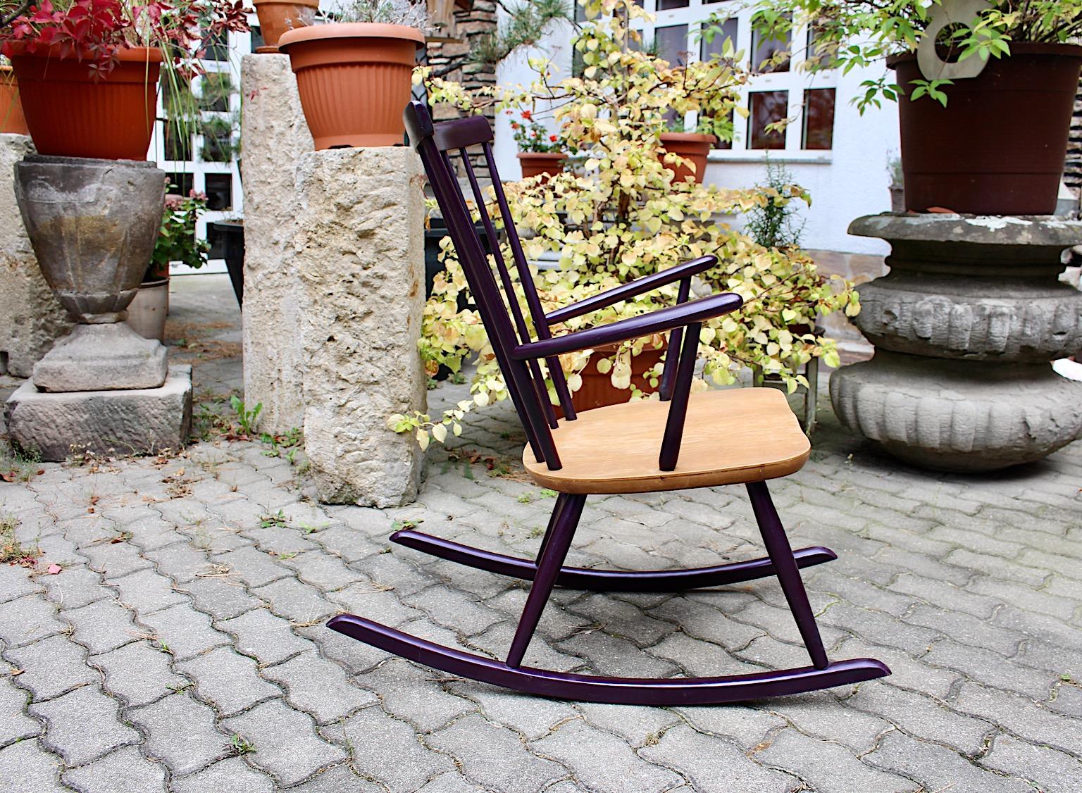 Mid Century Modern Purple Vintage Rocking Chair Roland Rainer Vienna circa 1958 For Sale 2