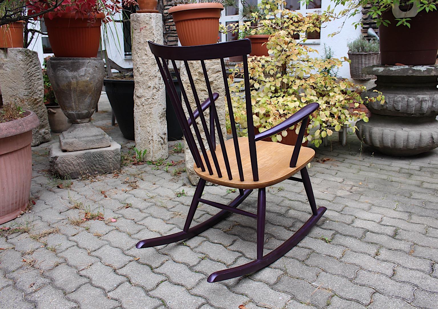 Mid Century Modern Purple Vintage Rocking Chair Roland Rainer Vienna circa 1958 For Sale 3