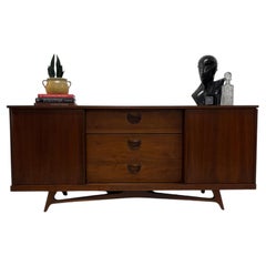 Mid-Century Modern Viscol Walnut Sideboard with Carved Wood Pulls