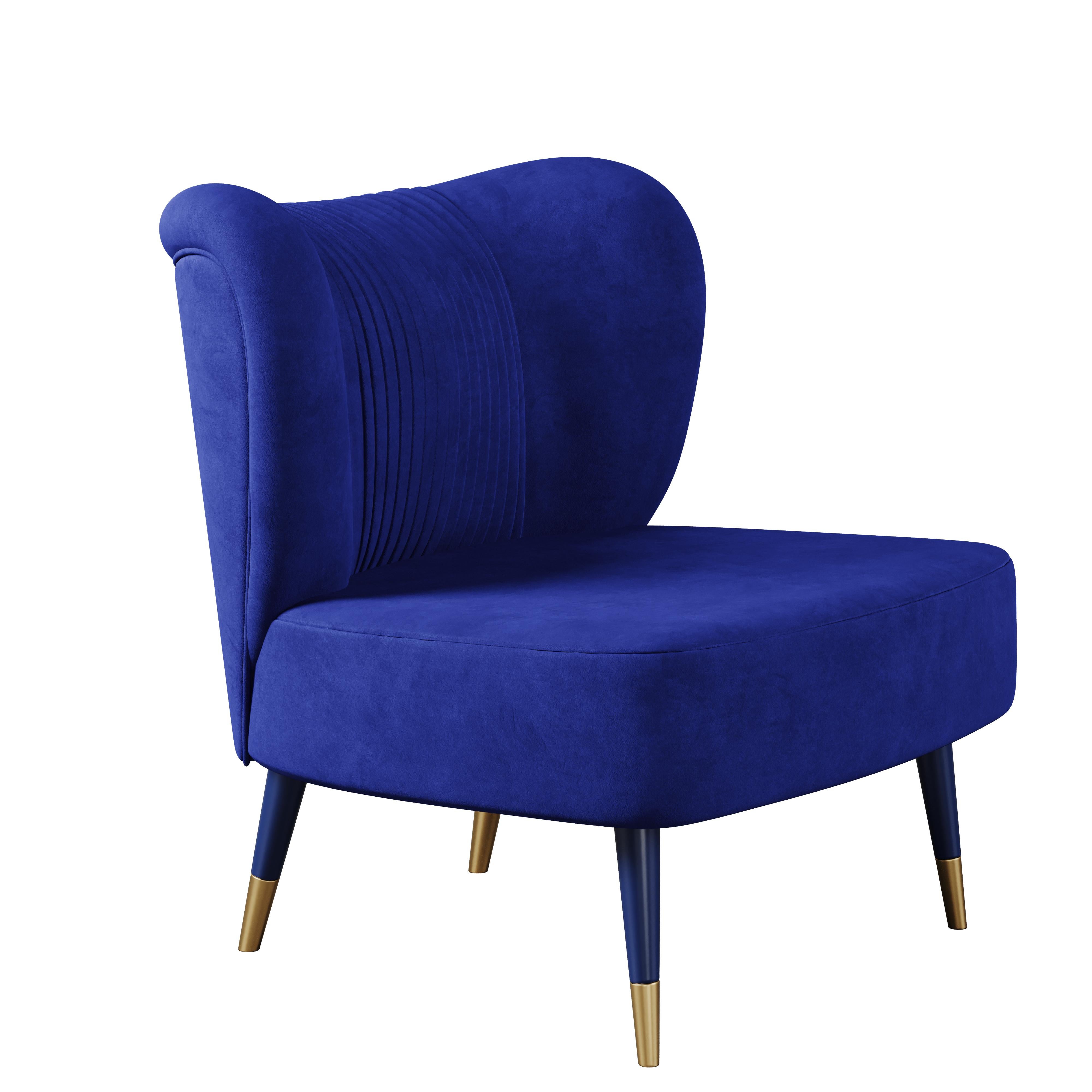 Sillón moderno Visconti Algodón Terciopelo Madera de nogal Hecho en Portugal by Ottiu Portugués en venta