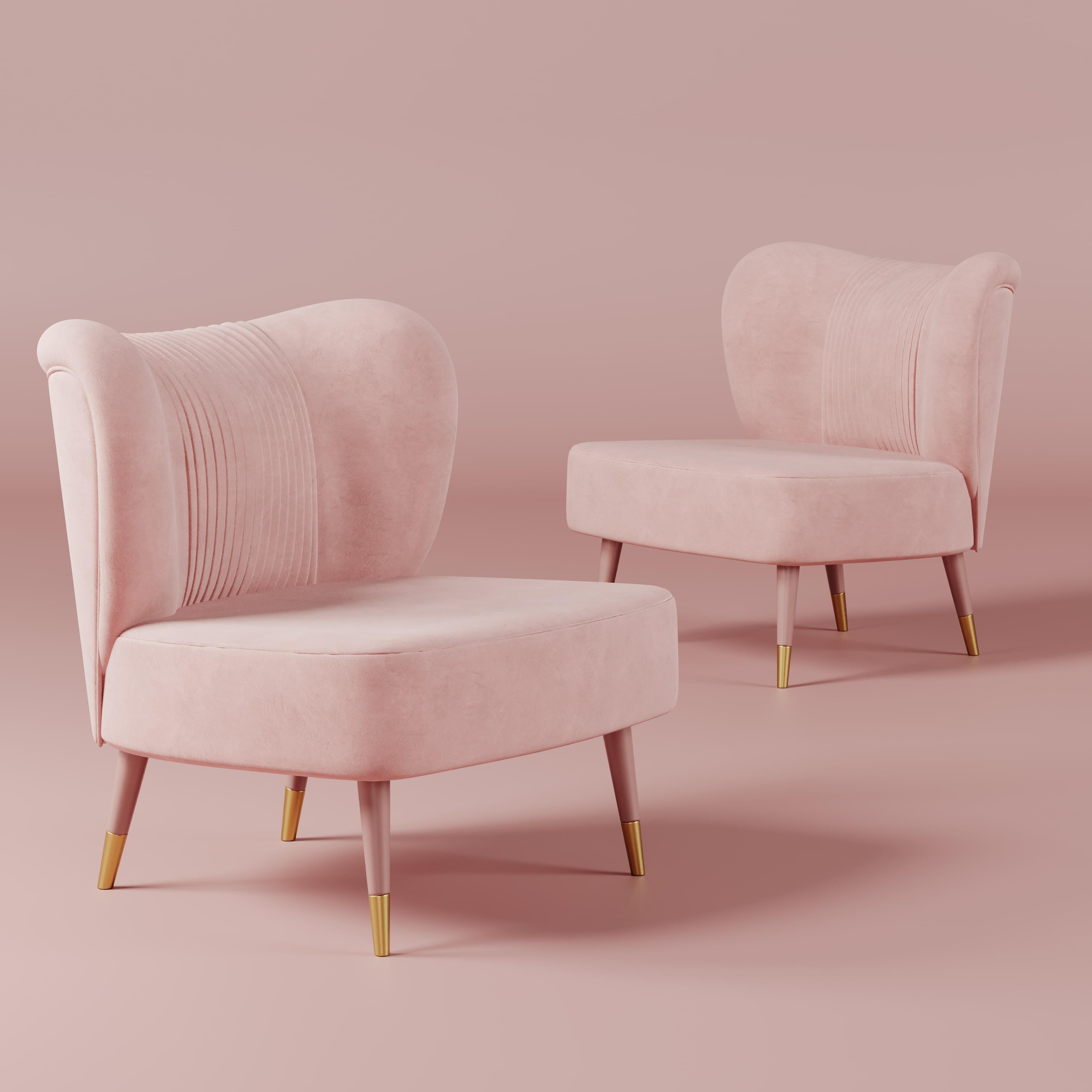 Sillón moderno Visconti Algodón Terciopelo Madera de nogal Hecho en Portugal by Ottiu en venta 1