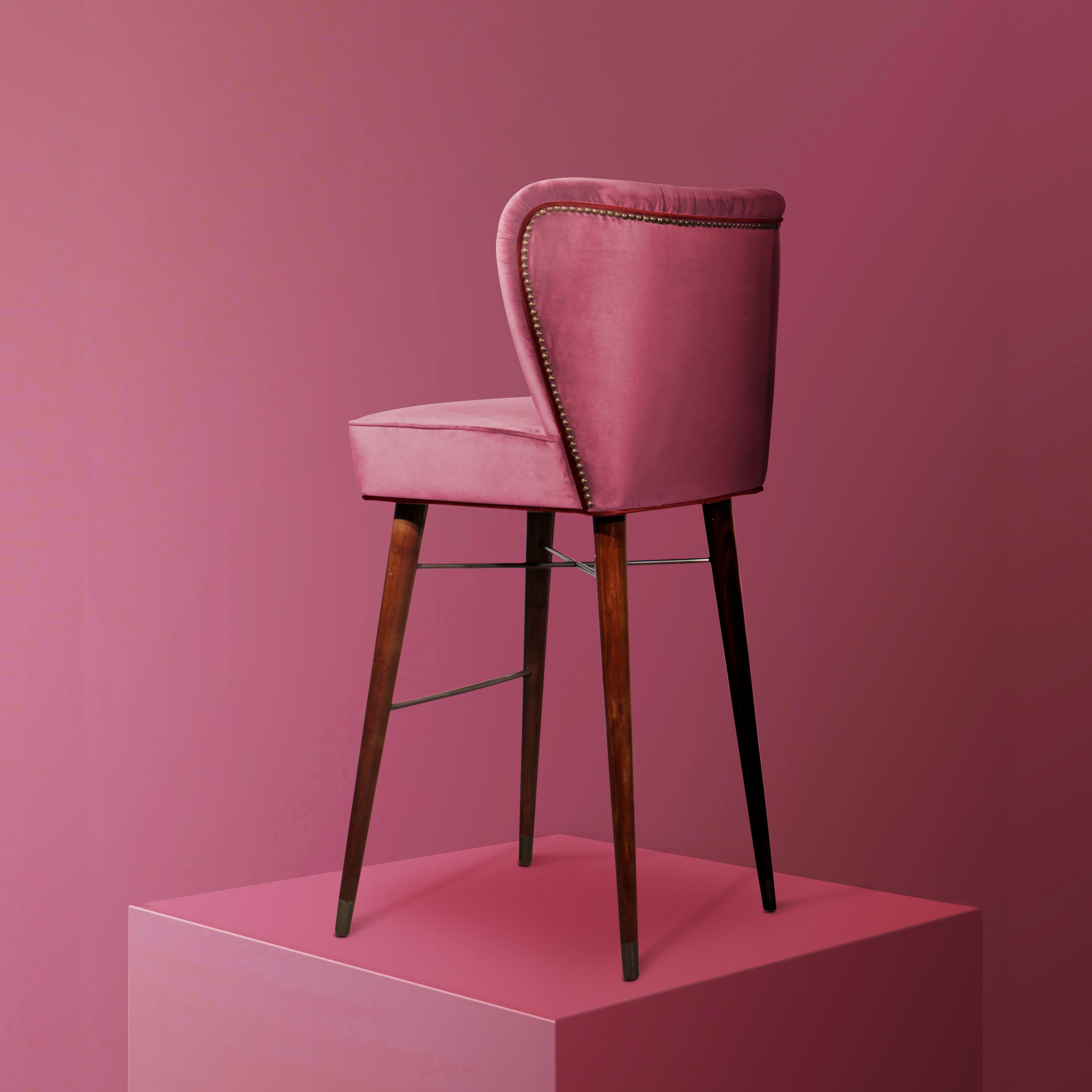 Mid-Century Modern Visconti Bar Chair Walnut Wood Cotton Velvet For Sale 1