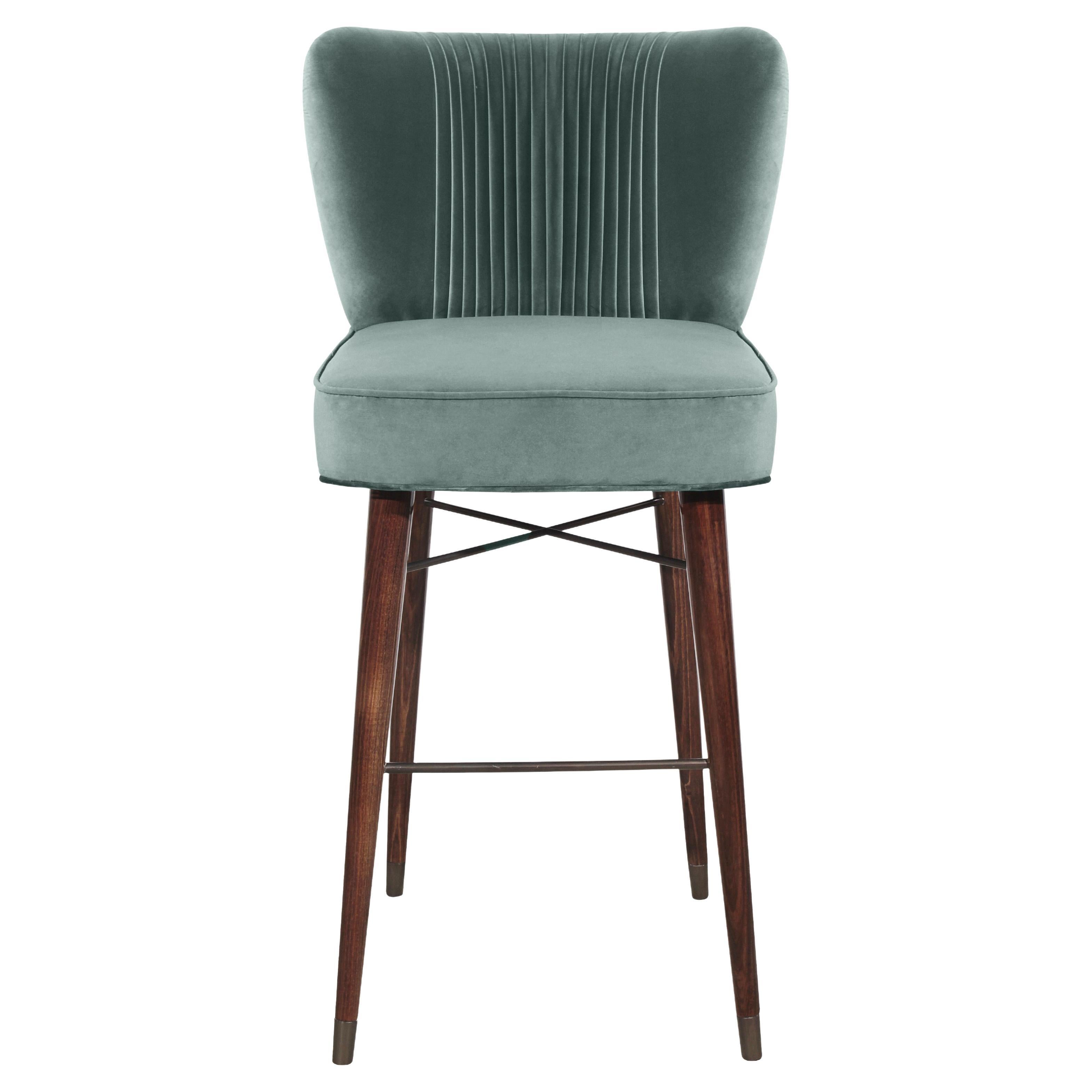 Mid-Century Modern Visconti Bar Chair Walnut Wood Cotton Velvet For Sale