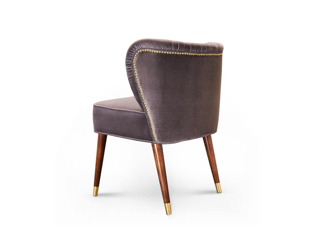 Portuguese Mid-Century Modern Visconti Dining Chair Cotton Velvet Walnut Wood For Sale